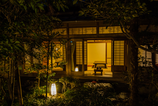 Night view of a ryokan room in Gujo Hachiman