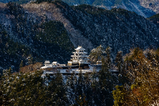 Gujo Hachiman Castle Aerial View in Winter